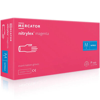 Рукавички оглядові Mercator Medical Nitrylex Magenta нітрилові неопудрені, розмір M, нестерильні, фуксія, 100 штук
