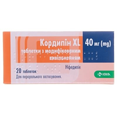 Кордипін XL таблетки з модиф. вивіл. по 40 мг №20 (10х2)
