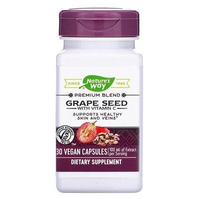 Екстракт виноградних кісточок Nature's Way Grape Seed з вітаміном С 100 мг, 30 капсул
