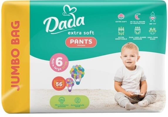 Підгузки-трусики Dada Extra Soft Extra Large дитячі, розмір 6, 15+ кг, 56 шт
