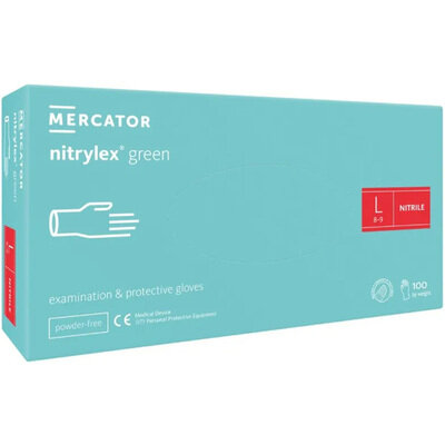 Рукавички оглядові Mercator Medical Nitrylex Green нітрилові неопудрені, розмір L, нестерильні, зелені, 100 штук