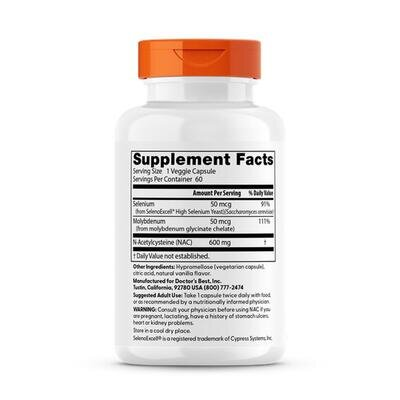 N-ацетилцистеїн Doctor's Best NAC Detox Regulators, 60 вегетаріанських капсул