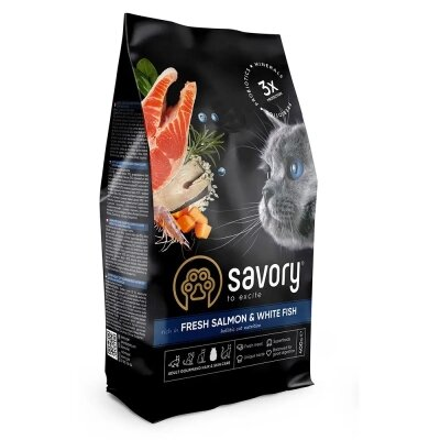 Корм сухий для довгошерстих котів Savory 30013 зі свіжим лососем і білою рибою, 400 г