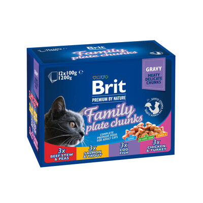 Корм вологий для кішок Brit Premium Cat Family Plate Сімейна тарілка асорті 4 смаки, 4 пакети по 100 г