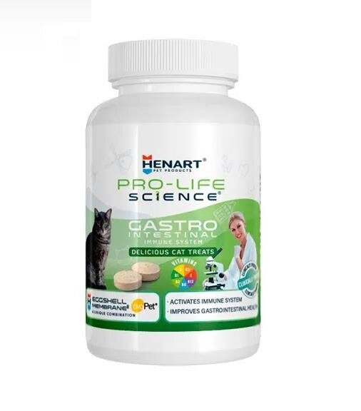 Добавка для кішок Henart Pro Life Science Gastrointestinal Tract Immune System, для імунної системи та шлунково-кишкового тракту, таблетки 75 г