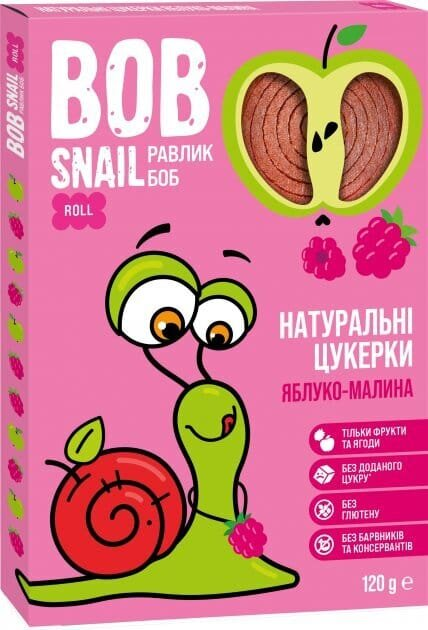 Цукерки Bob Snail Roll натуральні яблучно-малинові, 120 г