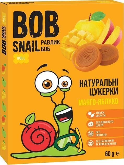 Цукерки Bob Snail Roll натуральні манго-яблуко, 60 г