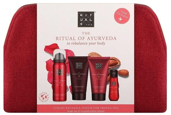 Набір Rituals The Ritual Of Ayurveda Travel Set (гель-душ 50 мл + суха олія 30 мл + шампунь 70 мл + кондиціонер 70 мл + косметичка)