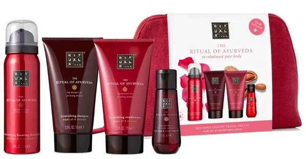 Набір Rituals The Ritual Of Ayurveda Travel Set (гель-душ 50 мл + суха олія 30 мл + шампунь 70 мл + кондиціонер 70 мл + косметичка)