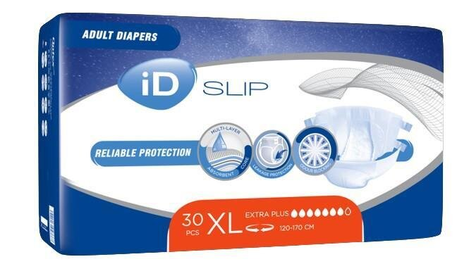 Підгузки для дорослих iD Slip Extra Plus, розмір XL (120-170 см), дихаючі, 30 штук