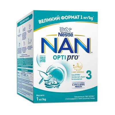 Суміш суха молочна NAN 3 Optipro для дітей з 12 місяців, 1000 г