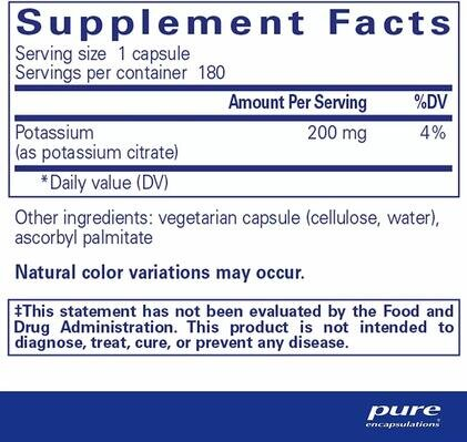 Калій (цитрат) Pure Encapsulations Potassium (citrate), 180 капсул