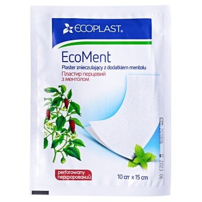 Пластир перцевий Ecoplast EcoMent з ментолом перфорований, 10 см x 15 см, 1 штука