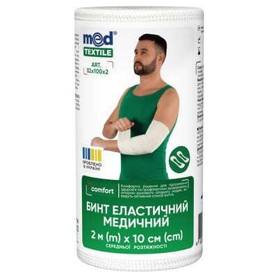 Бинт еластичний Медтекстиль середньої розтяжності, розмір 2 м х 10 см