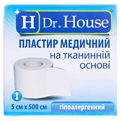 Пластир медичний Dr. House на тканинній основі 5 см х 500 см в картонній упаковці, 1 штука