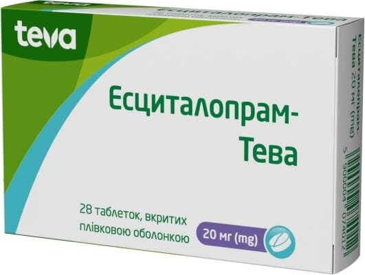 Есциталопрам-Тева таблетки, в/плів. обол. по 20 мг №28 (14х2)