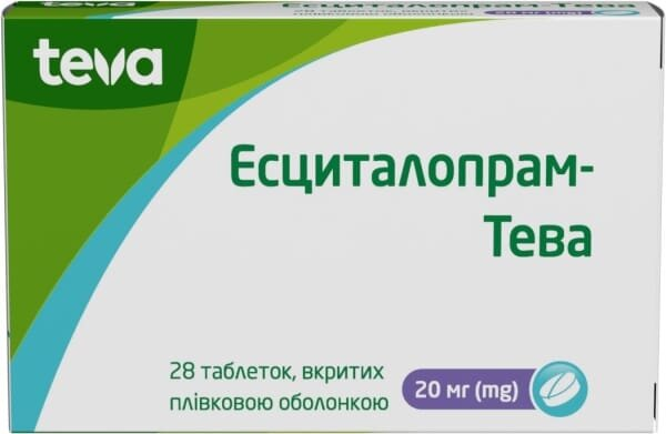 Есциталопрам-Тева таблетки, в/плів. обол. по 20 мг №28 (14х2)
