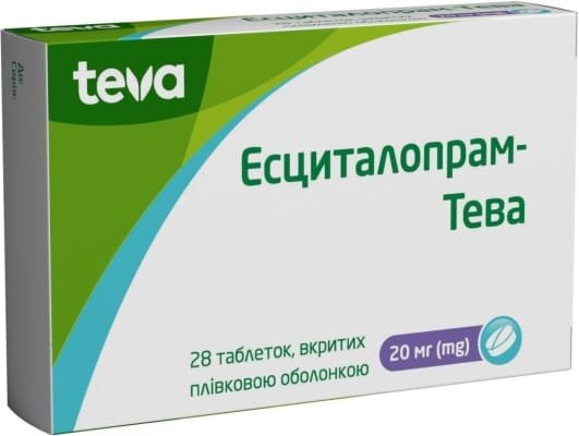 Есциталопрам-Тева таблетки, в/плів. обол. по 20 мг №28 (14х2)