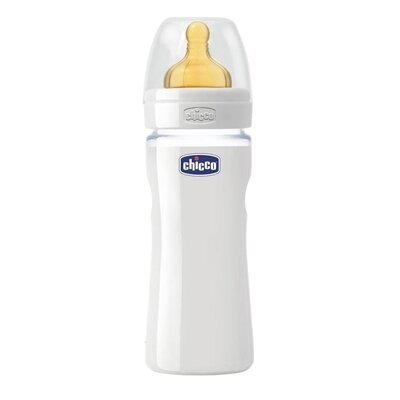 Пляшка скляна Chicco Well-Being з соскою латексною, нормальний потік, 240 мл
