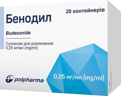 Бенодил суспензія д/розпил. 0.25 мг/мл по 2 мл №20 (5х4) у конт. поліет.