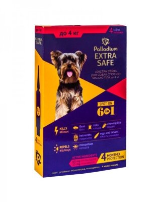 Краплі на холку Palladium Extra Safe від бліх та гельмінтів для собак до 4 кг