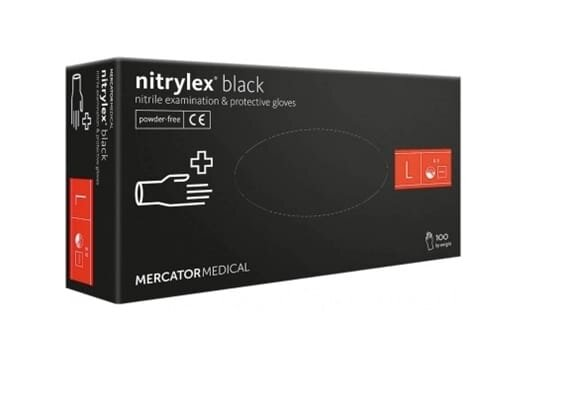 Рукавички оглядові Mercator Medical Nitrylex PF BLACK нітрилові неопудрені, розмір L, нестерильні, чорні, 1 пара
