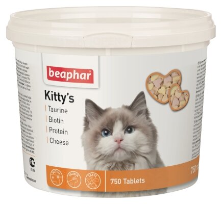 Ласощі для кішок Beaphar Kitty's Mix з таурином та біотином, сиром та протеїном, 750 таблеток