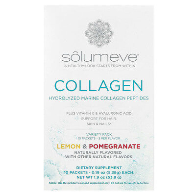 Морський колаген з гіалуроновою кислотою і вітаміном С Solumeve Hydrolyzed marine plus Vitamin C and Hyaluronic Acid, 10 пакетиків