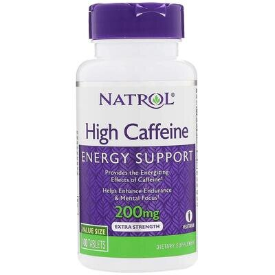 Кофеїн Natrol High Caffeine 200 мг, 100 таблеток