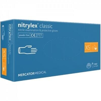 Рукавички оглядові Mercator Medical Nitrylex Classic нітрилові непудровані, розмір XS, нестерильні, сині, 100 штук