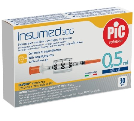 Шприц інсуліновий 0,5 мл Insumed 30G (0,30 х 8 мм), 30 штук