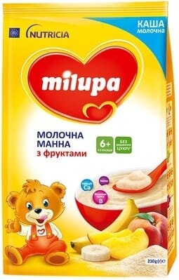 Каша молочна Milupa манна з фруктами для дітей з 6 місяців, 210 г
