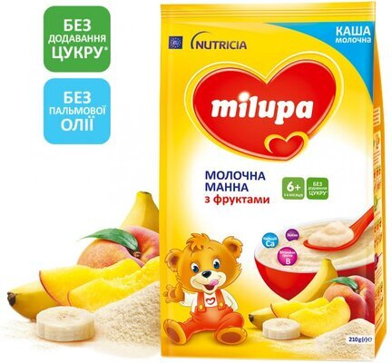 Каша молочна Milupa манна з фруктами для дітей з 6 місяців, 210 г