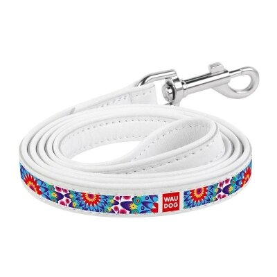 Повідець Collar WAUDOG Design малюнок Квіти, ширина 12 мм довжина 122 см, білий