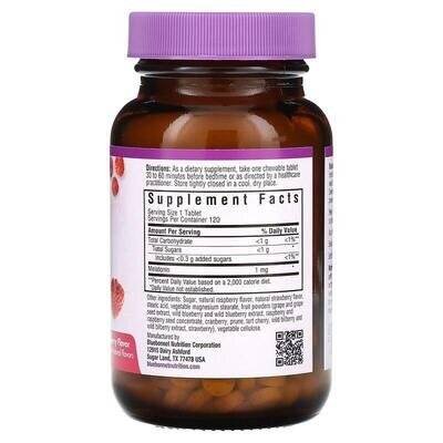 Мелатонін 1 мг Bluebonnet Nutrition Earth Sweet Chewables, смак малина, 120 жувальних таблеток