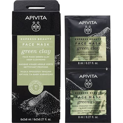 Маска для обличчя Apivita Express Beauty Глибоке очищення із зеленою глиною, 2 штуки по 8 мл