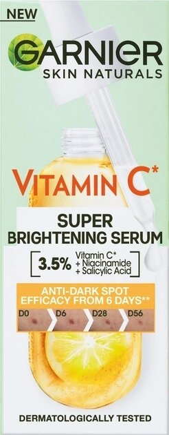Сироватка для обличчя Garnier Skin Naturals з вітаміном С для зменшення видимості пігментних плям, вирівнювання тону та сяяння шкіри, 30 мл