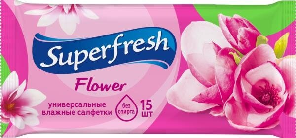 Серветки вологі Superfresh Flower, 15 шт