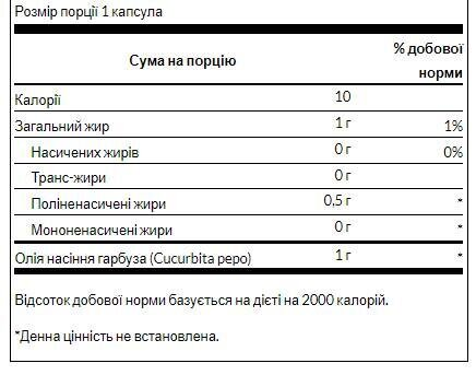 Олія з насіння гарбуза Swanson Pumpkin Seed Oil 1000 мг, 100 гелевих капсул