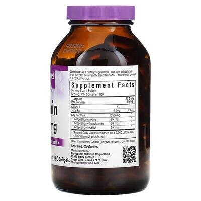 Лецитин Bluebonnet Nutrition Lecithin 1365 мг, 180 м'яких желатинових капсул