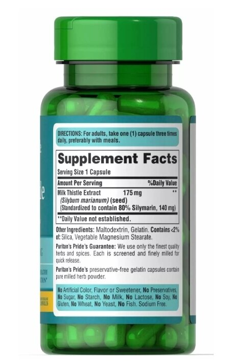 Розторопша Puritan's Pride Milk Thistle Extract (Silymarin) 175 мг, 100 капсул