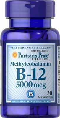 Вітамін В12 (метилкобаламін) Puritan's Pride Methylcobalamin B-12 5000 мкг, 30 мікрольодяників