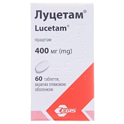Луцетам таблетки, в/плів. обол. по 400 мг №60 у флак.