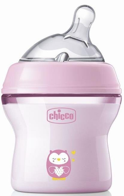 Пляшка дитяча пластикова Chicco Natural Feeling з соскою силіконовою, повільний потік, для дівчаток, 150 мл