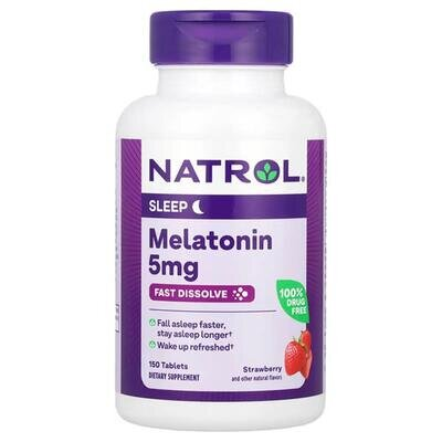 Мелатонін Natrol Melatonin Fast Dissolve 5 мг, смак полуниці, 150 таблеток