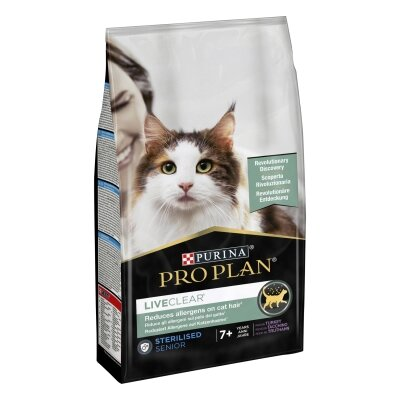 Корм сухий для стерилізованих котів старше 7 років Purina Pro Plan LiveClear для зменшення алергенів на шерсті з індичкою, 1,4 кг