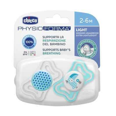 Пустушка силіконова Chicco Physio Light (71031.21), від 2 до 6 місяців, для хлопчиків, 2 шт