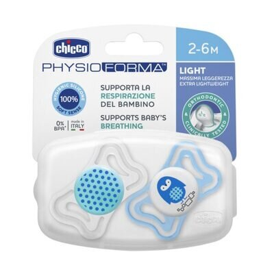 Пустушка силіконова Chicco Physio Light (71031.21), від 2 до 6 місяців, для хлопчиків, 2 шт