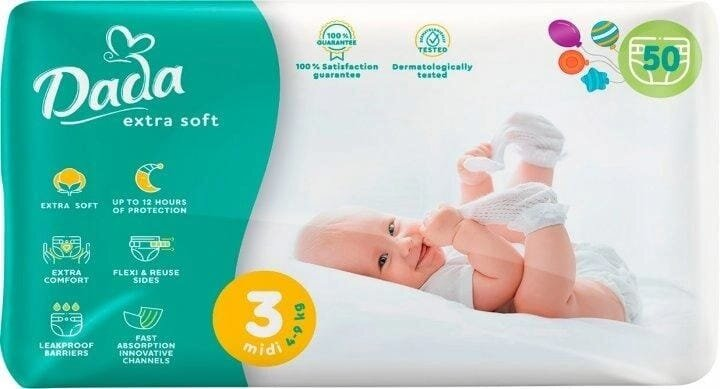 Підгузки Dada Extra Soft Midi дитячі, розмір 3, 4-9 кг, 50 шт