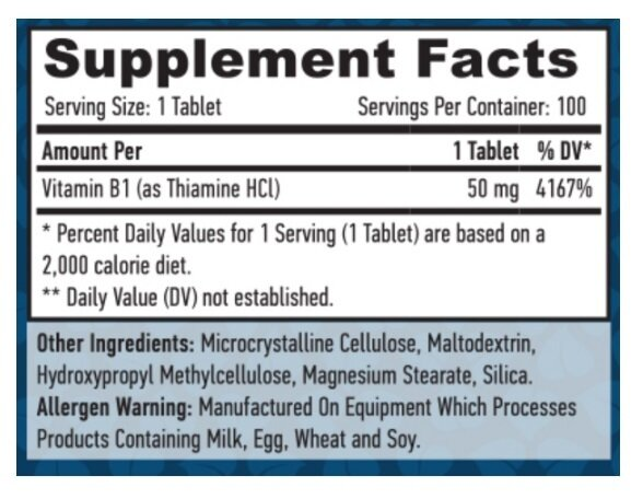 Вітамін B-1/Тіамін Haya Labs B-1/Thiamine 50 мг таблетки №100